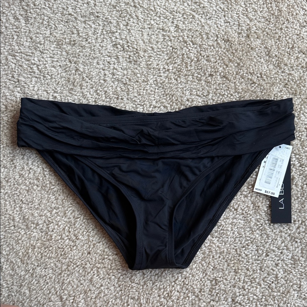 La Blanca shirred ruffle bikini bottom black sim swimsuit size 14